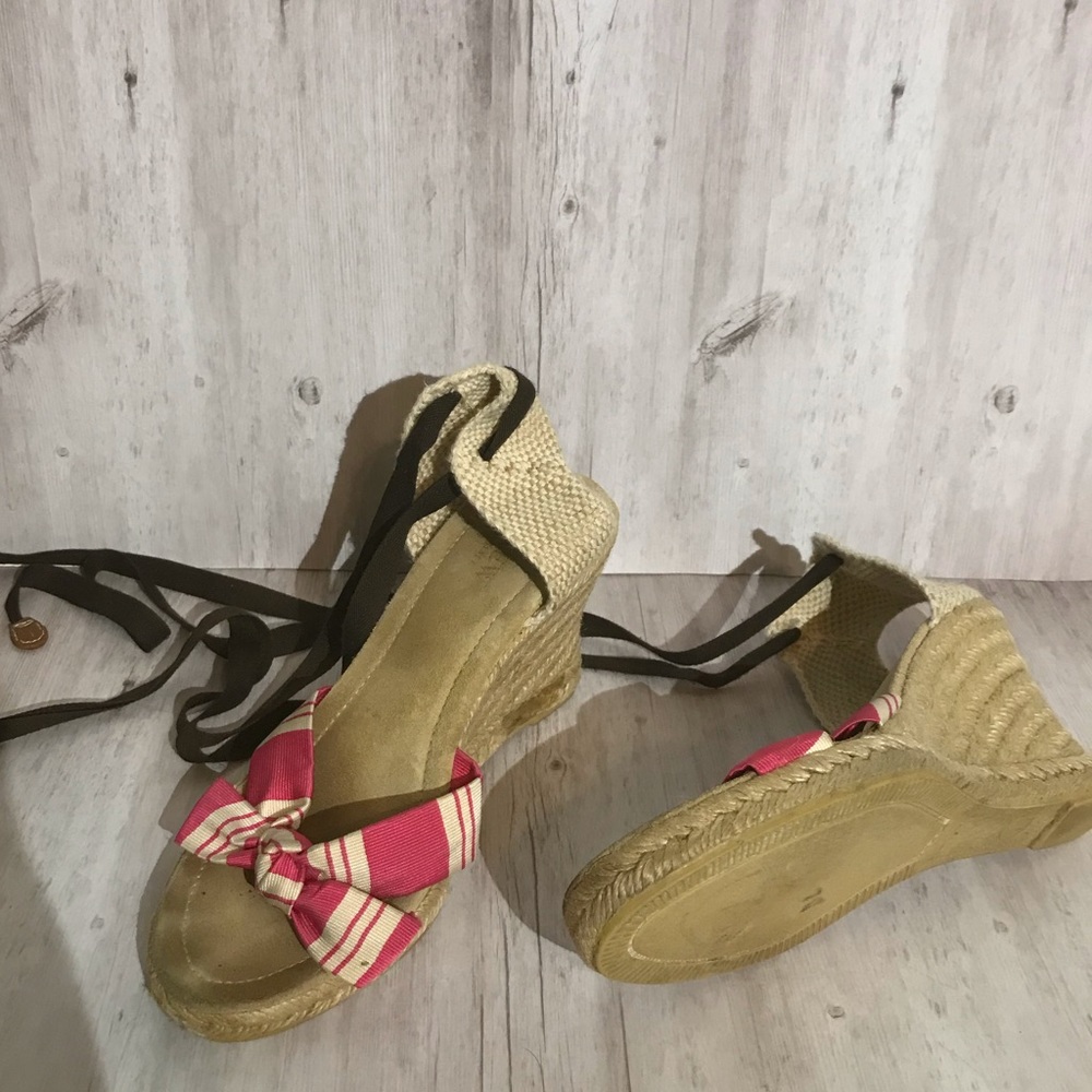 J Crew Espadrilles Lace Ups Bow Wedge Sandals Pink